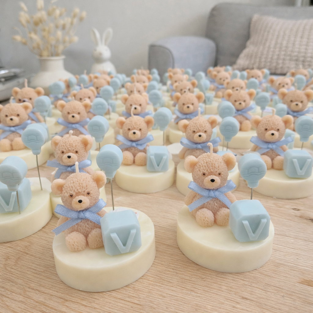 Mini bougie ourson personnalisée- lot de 10( boite incluse )